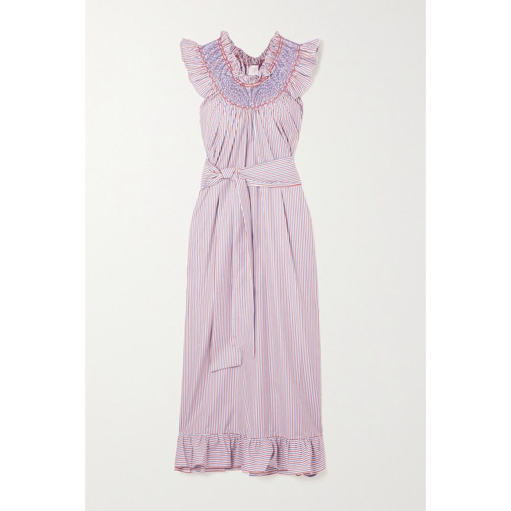 Loretta Caponi Striped Blue Delfina Midi Dress
